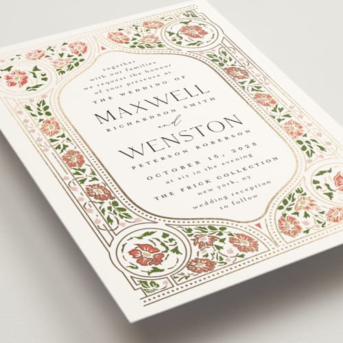 This is a diamond foil stamped wedding invitations with foil pressed by Ana de Sousa called timeless nature printing on signature in standard