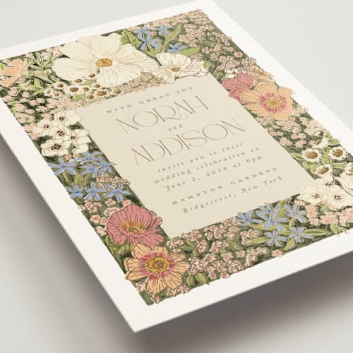 This is a sherbert foil stamped wedding invitations with foil pressed by Leah Bisch called in the garden printing on signature in standard