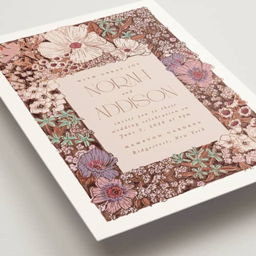 This is a blush foil stamped wedding invitations with foil pressed by Leah Bisch called in the garden printing on signature in standard