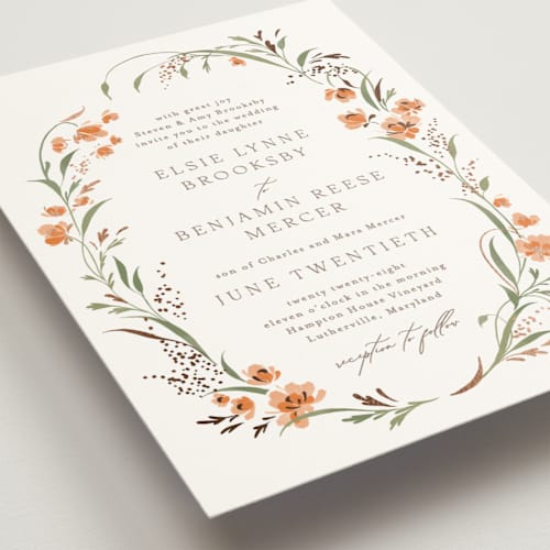 This is a verona sunset foil stamped wedding invitations with foil pressed by Erin L. Wilson called meadow printing on signature in standard