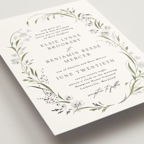 This is a tuxedo foil stamped wedding invitations with foil pressed by Erin L. Wilson called meadow printing on signature in standard