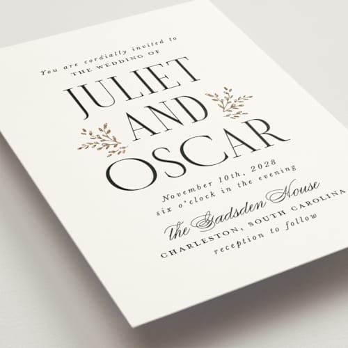 This is a snow foil stamped wedding invitations with foil pressed by Laura Hankins called enchanted printing on signature in standard