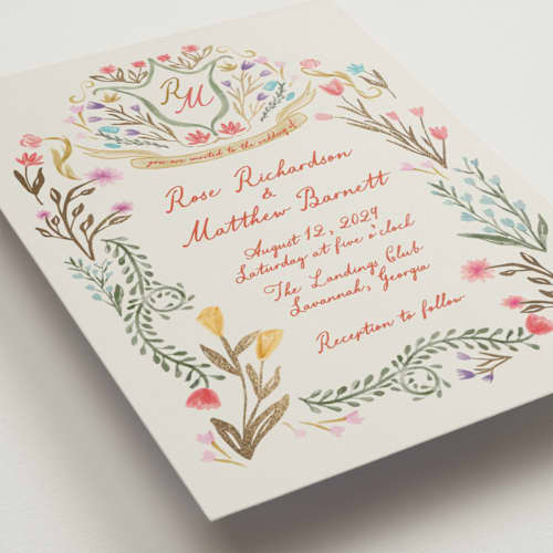 This is a sunset foil stamped wedding invitations with foil pressed by Maja Cunningham called chantilly printing on signature in standard