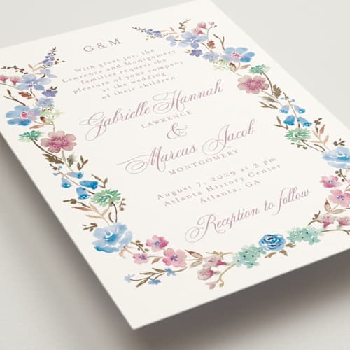 This is a hydrangea foil stamped wedding invitations with foil pressed by Petra Kern called everlasting romance printing on signature in standard