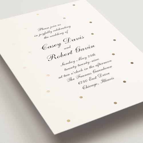 This is a coal foil stamped wedding invitations with foil pressed by Baumbirdy called pearls printing on signature in standard