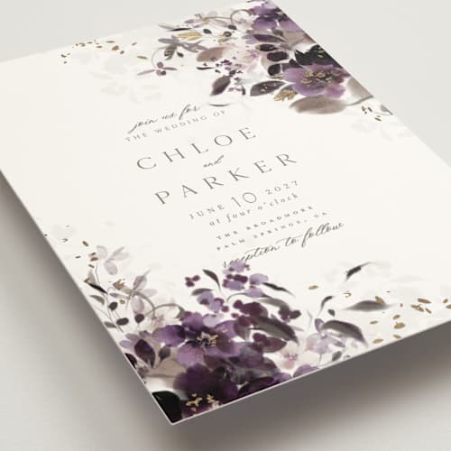 This is a plum foil stamped wedding invitations with foil pressed by Grace Kreinbrink called vintage rose garden printing on signature in standard