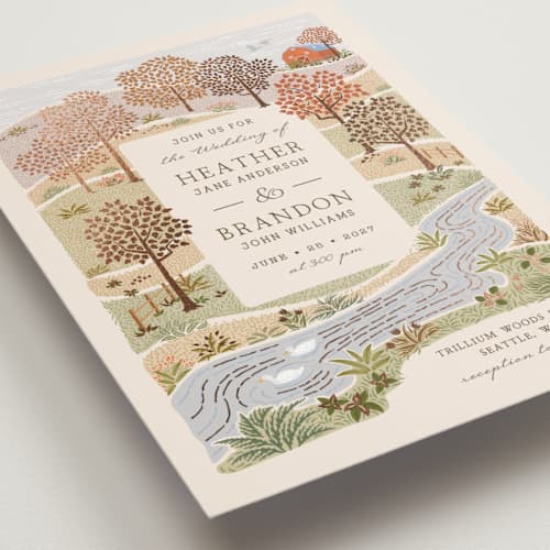 This is a autumnal foil stamped wedding invitations with foil pressed by Paper Sun Studio called countryside printing on signature in standard