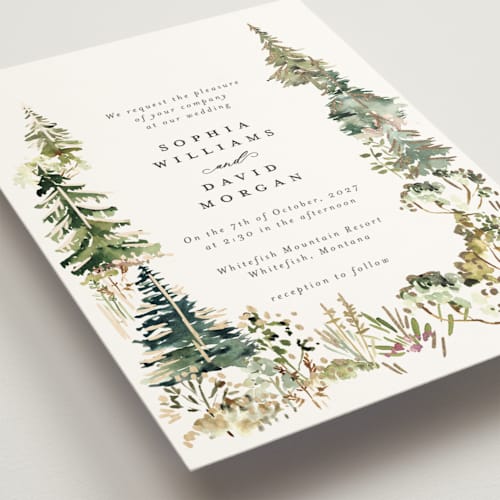 This is a forest foil stamped wedding invitations with foil pressed by Petra Kern called great outdoors printing on signature in standard