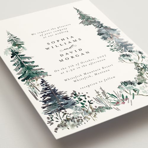 This is a snow foil stamped wedding invitations with foil pressed by Petra Kern called great outdoors printing on signature in standard