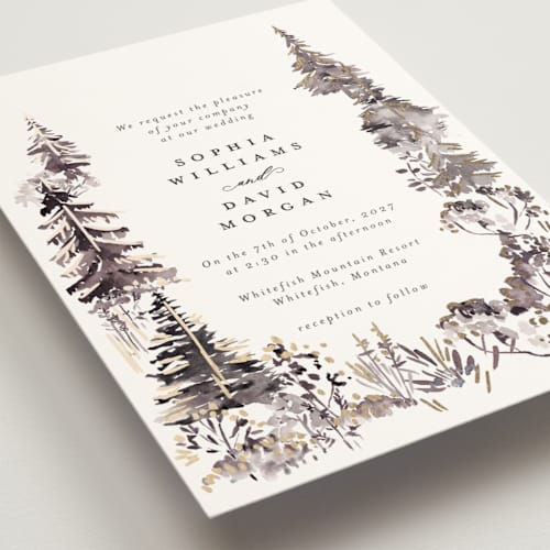 This is a midnight foil stamped wedding invitations with foil pressed by Petra Kern called great outdoors printing on signature in standard