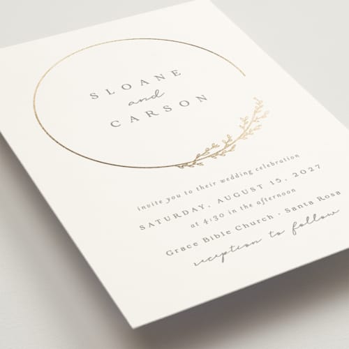 This is a chiffon foil stamped wedding invitations with foil pressed by Brianne Larsen called branched printing on signature in standard