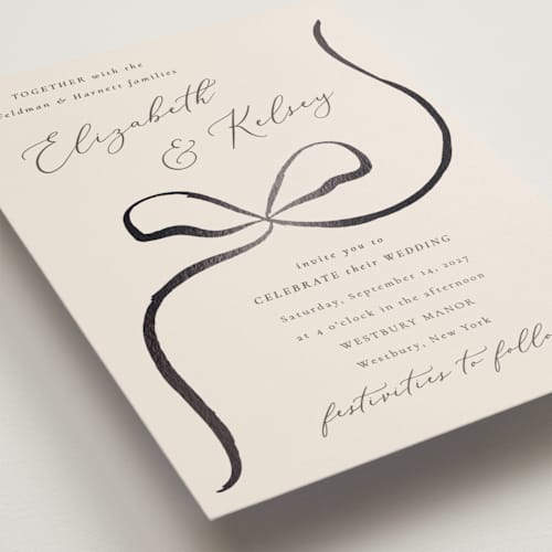 This is a tuxedo foil stamped wedding invitations with foil pressed by Corinne Malesic called bow printing on signature in standard