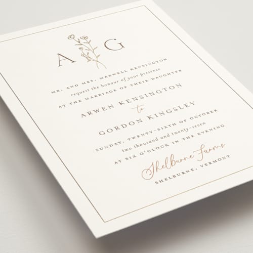 This is a chiffon foil stamped wedding invitations with foil pressed by chocomocacino called kouignette printing on signature in standard