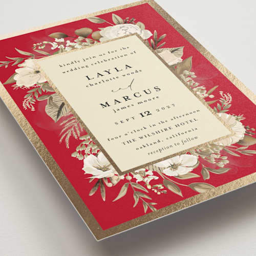 This is a passion foil stamped wedding invitations with foil pressed by Susan Moyal called classic love printing on signature in standard