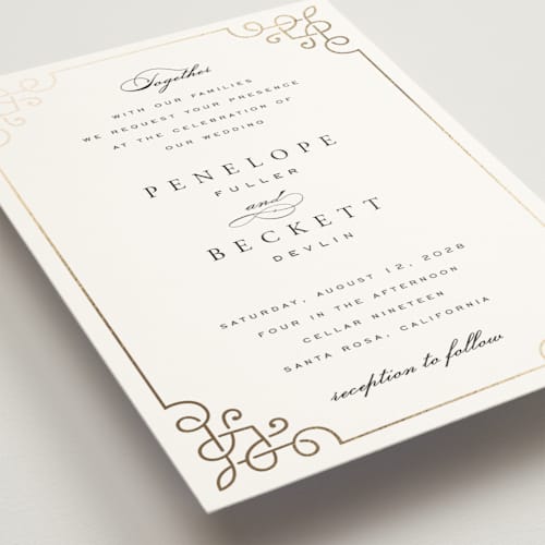 This is a pearl foil stamped wedding invitations with foil pressed by Janean Hinger called intertwined printing on signature in standard