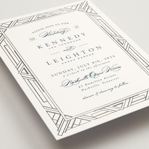 This is a night sky foil stamped wedding invitations with foil pressed by Hooray Creative called opulent border printing on signature in standard
