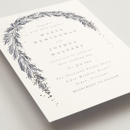 This is a fig foil stamped wedding invitations with foil pressed by Leah Bisch called winter garland printing on signature in standard