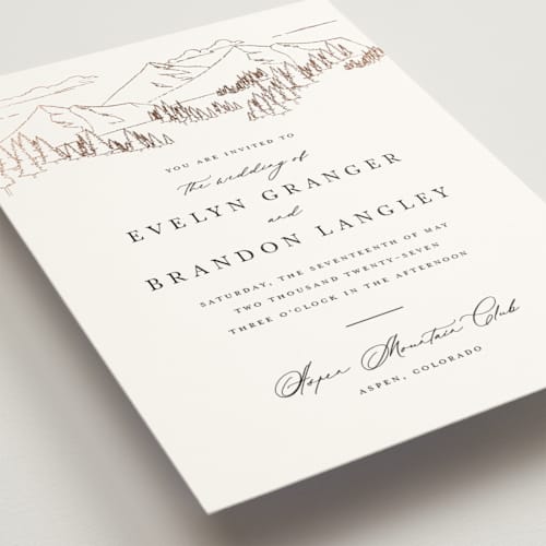 This is a porcelain foil stamped wedding invitations with foil pressed by Sarah Brown called peaks printing on signature in standard
