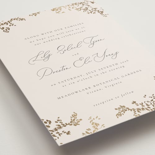 This is a luxe neutral foil stamped wedding invitations with foil pressed by Design Lotus called forever and a day printing on signature in standard