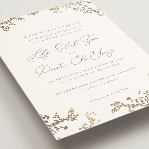This is a classique foil stamped wedding invitations with foil pressed by Design Lotus called forever and a day printing on signature in standard