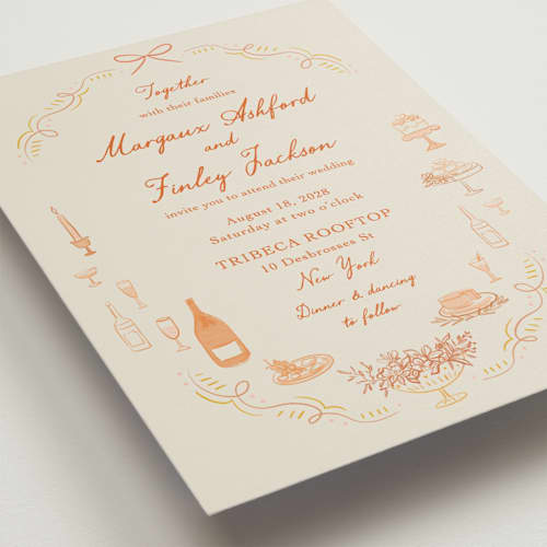 This is a sunset wedding invitations with standard by Elly called dining printing on signature in standard