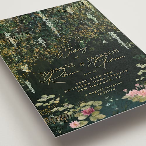 This is a mystic wedding invitations with standard by Phrosné Barwood called new orleans from disney's princess and the frog printing on signature in standard