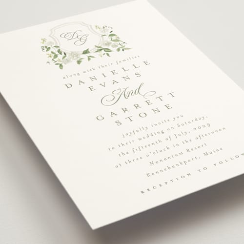 This is a leaf wedding invitations with standard by Everett Paper Goods called ocean point printing on signature in standard