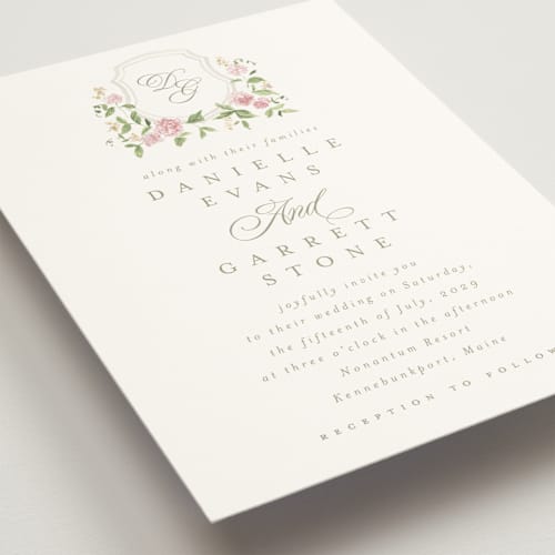 This is a rose wedding invitations with standard by Everett Paper Goods called ocean point printing on signature in standard
