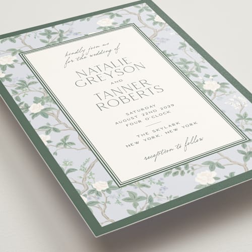 This is a garden wedding invitations with standard by Jenna Holcomb called chinoiserie printing on signature in standard