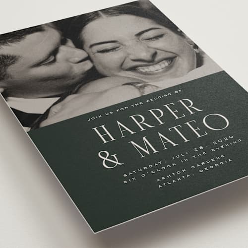 This is a evergreen wedding invitations with standard by Nicole Walsh called close-up printing on signature in standard