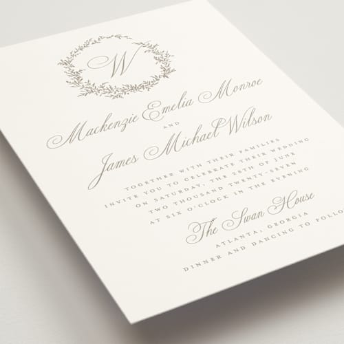 This is a chantilly wedding invitations with standard by Wildfield Paper Co called romantic wreath printing on signature in standard