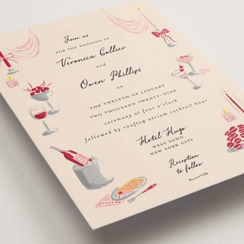 This is a cherry wedding invitations with standard by Sarah Rosenthal called velvet cherry printing on signature in standard