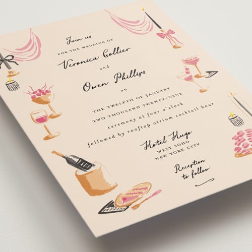 This is a noir wedding invitations with standard by Sarah Rosenthal called velvet cherry printing on signature in standard