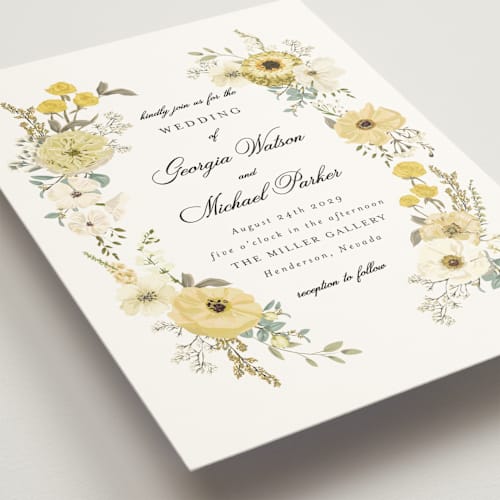 This is a citrus wedding invitations with standard by Susan Moyal called cherished printing on signature in standard