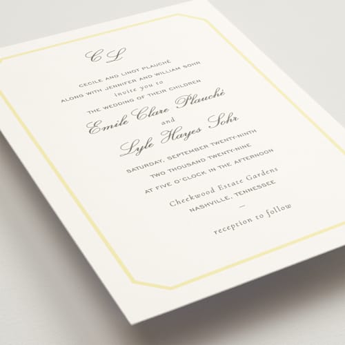 This is a sunshine wedding invitations with standard by Sara Hicks Malone called montgomery printing on signature in standard