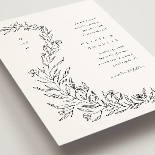 This is a alpine wedding invitations with standard by Pixel and Hank called floral cascade printing on signature in standard