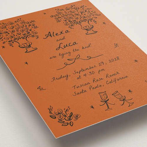 This is a tangerine wedding invitations with standard by Ani Somi called roses printing on signature in standard