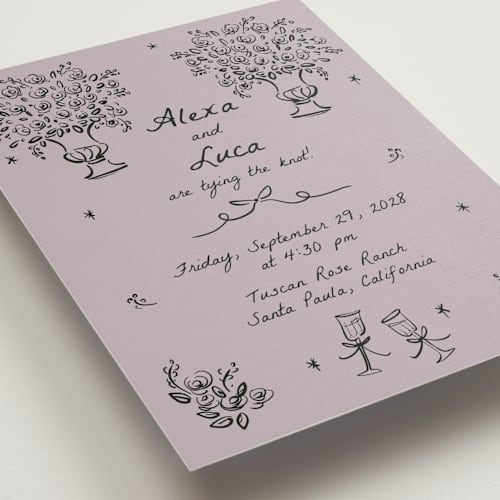 This is a lavender wedding invitations with standard by Ani Somi called roses printing on signature in standard