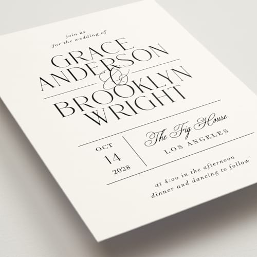 This is a caviar wedding invitations with standard by Olivia Raufman called grand scale printing on signature in standard