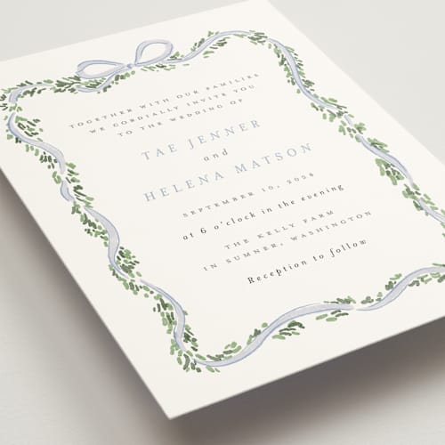 This is a juniper wedding invitations with standard by Itsy Belle Studio called ribbonly frame printing on signature in standard