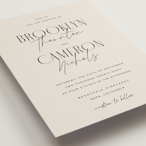 This is a linen wedding invitations with standard by Kelly Schmidt called arabilla overlap printing on signature in standard