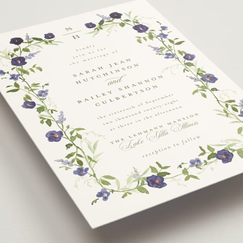 This is a iris wedding invitations with standard by Everett Paper Goods called wildflower trellis printing on signature in standard