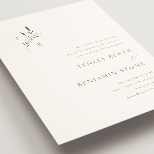 This is a antique wedding invitations with standard by Jennifer Postorino called gentle whisper printing on signature in standard