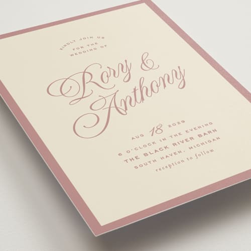 This is a mauve wedding invitations with standard by Ellen Schlegelmilch called rory printing on signature in standard