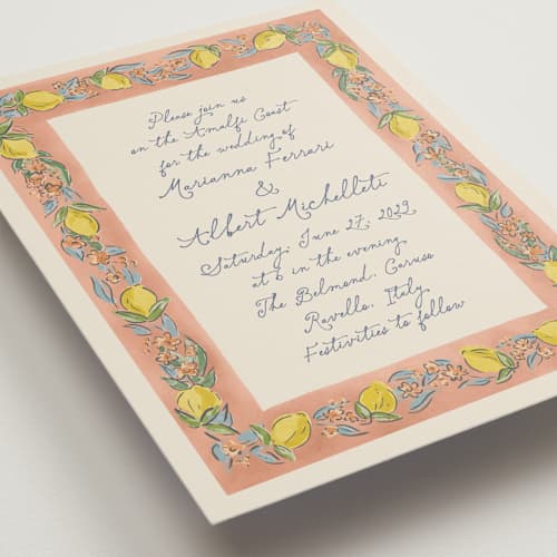 This is a apricot wedding invitations with standard by Chris Griffith called amalfi coast wedding printing on signature in standard
