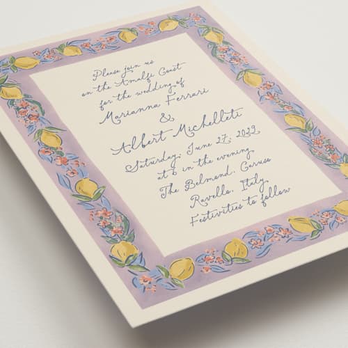 This is a lavender wedding invitations with standard by Chris Griffith called amalfi coast wedding printing on signature in standard