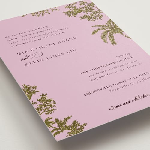 This is a orchid wedding invitations with standard by Jenna Holcomb called vintage tropics printing on signature in standard