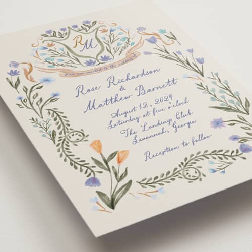 This is a cornflower wedding invitations with standard by Maja Cunningham called chantilly printing on signature in standard