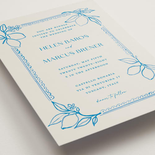 This is a ocean wedding invitations with standard by Pati Cascino called mediterraneo printing on signature in standard
