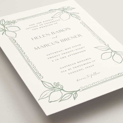 This is a sage wedding invitations with standard by Pati Cascino called mediterraneo printing on signature in standard